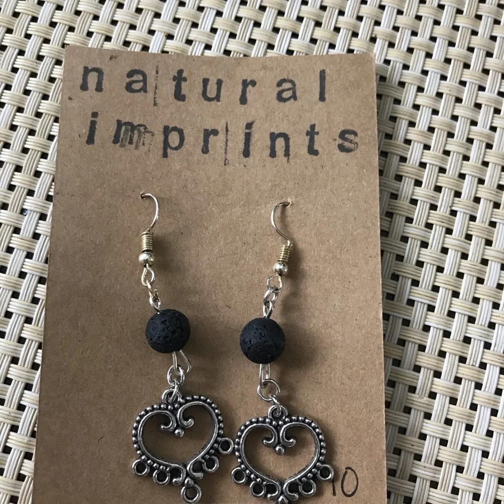 Natural Imprints silver‎ heart earrings